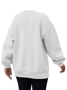 Sweat à capuche oversize à demi-zip pour femme, en toile, avec broderie personnalisée, poche et badge sur le devant - Product Image 4