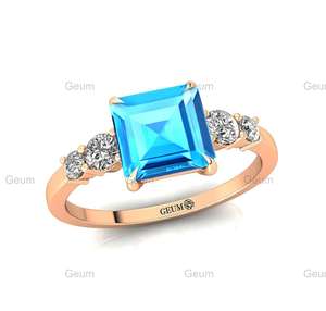 Diseño clásico Precious 100% Natural Swiss Blue Topaz & Diamond Anillos de compromiso en 18K Sólido/Rosa/Amarillo/Oro blanco OEM - Product Image 6