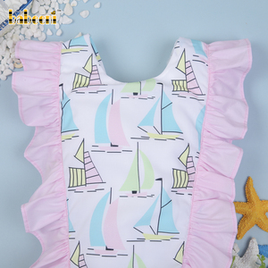Conjunto de Traje de Baño para Bebés Niñas Babeeni, Estampado de Veleros, 100% Algodón Orgánico, Certificado OEKO-TEX, Venta al Por Mayor ODM, Mono de Manga Corta - Product Image 3