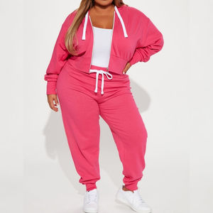 Ensemble de survêtement 2 pièces pour femme de qualité supérieure, rose vif, sweat à capuche zippé en polaire et pantalon de survêtement, vêtements de détente sportifs - Product Image 4