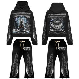 Conjunto de sudadera con capucha de lana de algodón lavado con ácido para hombre, chándal transpirable con logotipo personalizado para ropa informal para gimnasio de invierno fitness - Product Image 1