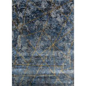 Tapis rectangulaire Kavi bleu noué à la main en laine et soie de bambou, motif abstrait Théorie du Chaos, pour la décoration de la maison, du salon et du couloir - Product Image 1