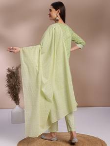 Kurta pur coton imprimé floral à col rond et miroir avec pantalon et dupatta, costume pakistanais indien - Product Image 5