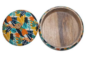 Decorative Wooden Casserole with Glass Lid Round Chapati Box for Kitchen Storage and Table Use by Tradebyd - Product Image 3