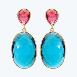 Boucles d'oreilles pendantes en argent sterling 925 pour femmes, tendance 2024, tourmaline poire et ovale bleu hydro, bijoux - Product Image 5