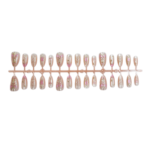 Faux ongles à presser Queen's Manicure en ABS, motif marbre, avec feuille d'or, forme cercueil, <span class=keywords><strong>de</strong></span> luxe, pour usage professionnel en salon, réutilisables, pré-conçus, longueur moyenne - Product Image 6