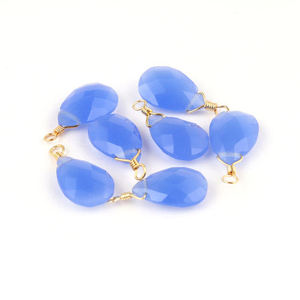 Colgantes de abalorios de Calcedonia azul en forma de pera, hallazgos de joyería chapados en oro, colgante azul de Calcedonia Natural hecho a mano de un solo bucle - Product Image 2