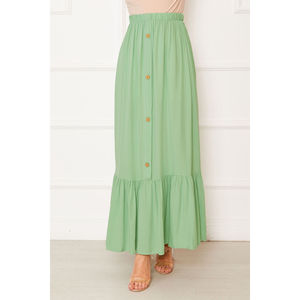 Pistachio Green Chiffon Hijab <b>Skirt</b> with <b>Elastic</b> Waist Button Detail Soft Fabric - Product Image 4