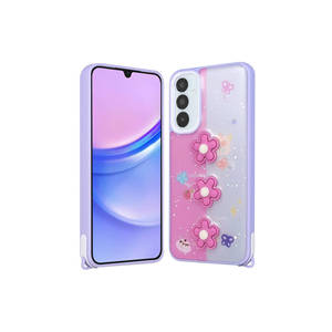 Coque de téléphone en silicone de luxe à paillettes gaufrées motif marguerite violette pour Galaxy A05S, compatible A53 A34 A24 A22 5G, anti-traces de doigts - Product Image 1
