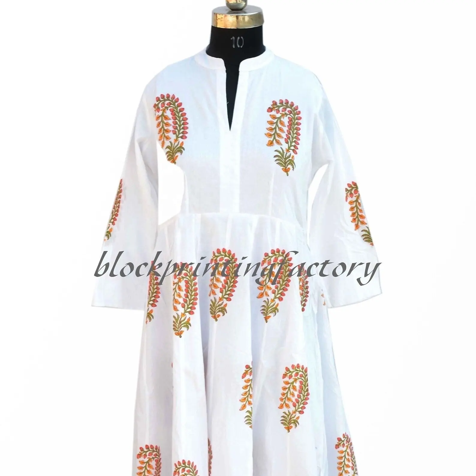 Vestido largo de algodón con estampado a mano para mujer, túnica larga de verano, ropa informal, Kurti