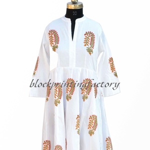 Vestido largo de algodón con estampado a mano para mujer, túnica larga de verano, ropa informal, Kurti - Product Image 1