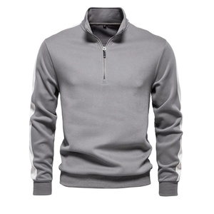 Sweat-shirt à col zippé pour homme, patchwork, mélange de coton, léger, décontracté, sport, streetwear - Product Image 1