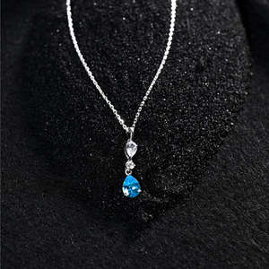 Collier pendentif solitaire CLARA en argent sterling 925, forme goutte d'eau, rhodié, chaîne en or 14 carats, tendance, or rose, zircon - Product Image 3