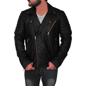 Chaqueta Clásica de Piel de Oveja Negra para Hombre, Estilo Motero, Impermeable, con Cierre de Cremallera, Talla XS - Product Image 1
