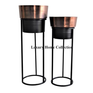 Latest Arrival Metal Decorative Set of 3 Planters and <b>Pots</b> <b>Stand</b> Gold Color <b>Pots</b> and Black Color Frame or <b>Stand</b> for Garden Ware - Product Image 4