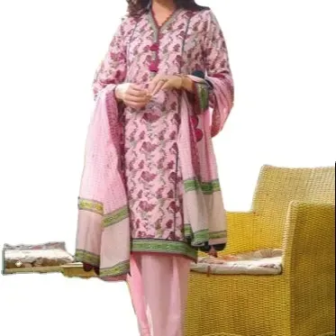 Aceptamos diseños personalizados Impresión digital Ropa informal para mujer Césped y vestido de algodón 2024 Señoras 3 piezas Césped Shalwar Kameez