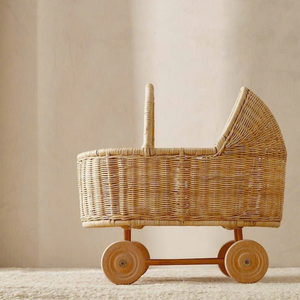 Cochecito de muñeca de ratán estilo Vintage cochecito de juguete de bebé de mimbre hecho a mano para decoración de guardería y diversión de juego de simulación - Product Image 6