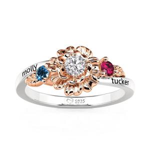 Jeulia Custom Adjustable Carnation <b>Ring</b> with Two Birthstones and Engraving - Product Image 3