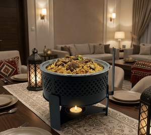 Plat de service en acier inoxydable au design moderne, noir poli, découpe au laser, pour buffet, chauffe-plat, support pour bougie chauffe-plat, maison, hôtel - Product Image 3