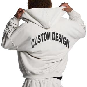 Sudadera con capucha y cremallera blanca al por mayor con logo personalizado, chaqueta casual unisex, capucha ajustable, forro polar grueso, 100% algodón transpirable, otoño/invierno - Product Image 2