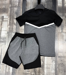Mens Black T Shirt and Shorts <b>Set</b> Summer Casual Two Piece Outfit Soft Breathable Fabric Elastic Waist Short Sleeve Minimal Stree - Product Image 2