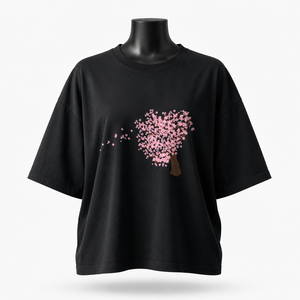 Camiseta Extra Grande con Estampado Floral Personalizada para Mujer, Camiseta Informal de Algodón Negro de Corte Holgado - Product Image 1