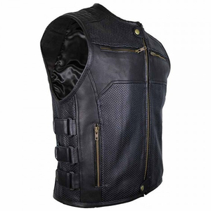 Gilet en cuir sans manches tendance de grande taille pour hommes Gilet en cuir de moto pour hommes Gilet en cuir de vachette - Product Image 2