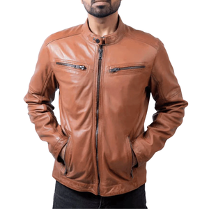 Chaqueta de motociclismo de cuero tostado genuino para hombre clásico chaqueta de moto de cuero de carreras de pista protegida blindada CE para hombre - Product Image 4