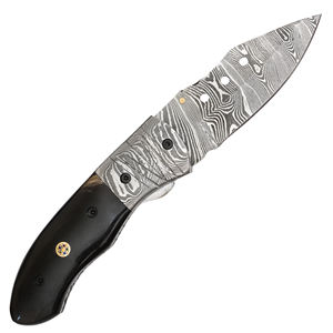 Cuchillo plegable de acero de Damasco hecho a mano con mango de cuerno personalizable, regalo de padrino para él. - Product Image 2