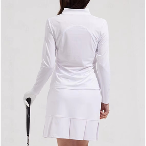 Long Sleeve Quarter Zipper Embroidered Beaded Top Pleated Pocket Skirt Set Men Streetwear <b>Polyester</b> Fleece Outdoor Fitness Golf - Product Image 5