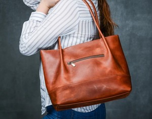 Caramel Leather Bag, Leather Tote Bag, Tote Leather Bag, Woman Shoulder Bag, Woman Weekender Bag - Product Image 2