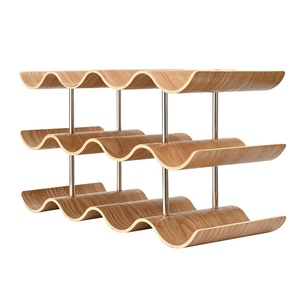wholesale supplier 12-<b>Bottle</b> Freestanding Wine <b>Rack</b> manufacturer 3-Tier Wooden <b>Storage</b> Stand Metal Display Holder - Product Image 2