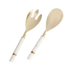 Serveur à salade en métal avec manche en bois, cuillère et fourchette à salade faites à la main, pour la maison, la cuisine et les restaurants - Product Image 6