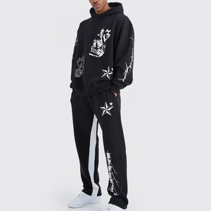 Conjunto Deportivo de Algodón Grueso Estampado para Hombre, con Logotipo Personalizado, Pantalones Deportivos Anchos y Sudadera con Capucha - Product Image 1