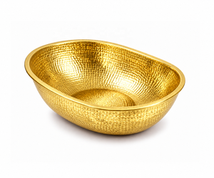 Bol à pédicure ovale en métal martelé NJ Gold avec couvercle, bassin de bain de pieds portable pour SPA et usage domestique - Product Image 1