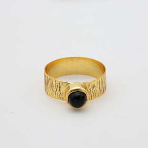 Gothic Black Onyx Brass Ring 18k Gold Plated Minimalist Textured Band Wholesale Ring For women - Product Image 5