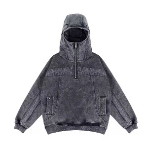 Sweat-shirt à capuche en jean Hip Hop 100% coton unisexe avec cordon de serrage pour hommes - Product Image 1