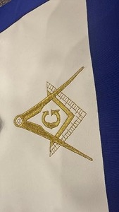 Past Master Masonic <b>Apron</b> <b>White</b> Synthetic Leather, Embroidered Emblem, Adjustable Belt Origin Imported - Product Image 2