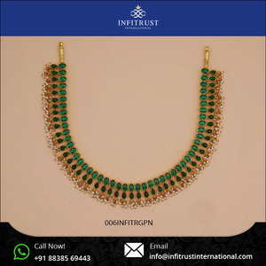 Best Indian Manufacturer Classic <b>Green</b> Stone <b>Beaded</b> <b>Necklace</b> with Pearls in Gold Plated 925 Sterling Silver at Hot Selling Price - Product Image 2