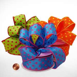 ริบบิ้นผ้าซาตินลายวงกลมแบบมีสาย วัสดุโพลีเอสเตอร์และผ้าไหมทันสมัย สำหรับห่อของขวัญและตกแต่ง ริบบิ้นแบบม้วน - Product Image 2