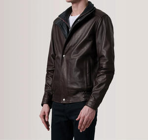 High Quality Double Breasted Stand <b>Men's</b> Genuine Leather Winter Jacket Smart Casual Waterproof Breathable Customizable Front - Product Image 3