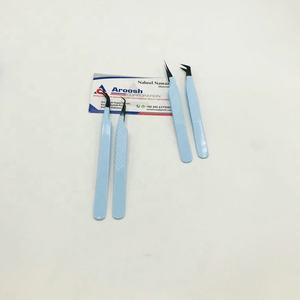 Pinzas de extensión de pestañas con agarre de diamante de acero inoxidable de alta calidad con logotipo personalizado de Punta puntiaguda azul bebé negro Plasma profesional - Product Image 4