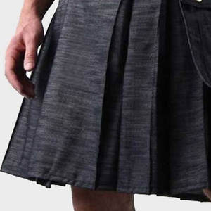Kilt utilitaire en denim noir pour homme, style écossais, devant uni, poches cargo, ceinture à boucle réglable 2026 - Product Image 5