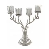 Candélabre en métal en forme de tête de cerf, fait main, écologique, finition argent antique, décoration de table de Noël, salon, salle à manger