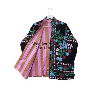 Veste courte matelassée en velours de coton respirant pour femme, en tricot brodé Suzani, très vendue - Product Image 4