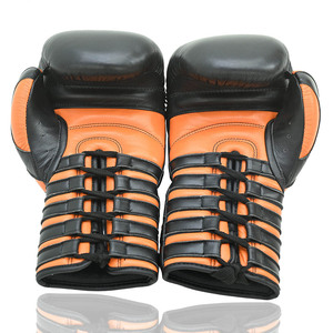 Gants d'entraînement professionnels en cuir de vachette véritable MMA boxe Kickboxing Muay Thai avec sangles de poignet à lacets - Product Image 3
