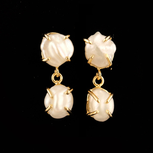 Boucles d'oreilles en perles d'eau douce naturelles, vente directe d'usine, plaqué or, réglage de broche, clous d'oreilles push back, bijoux cadeau pour femme - Product Image 1