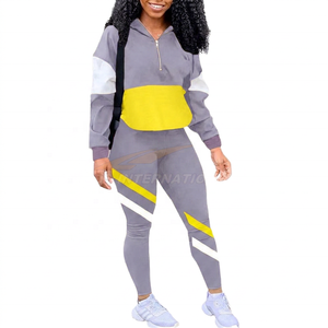 Conjunto Deportivo para Mujer con Bloques de Color, Sudadera con Capucha de Manga Larga y Media Cremallera, con Leggings, Transpirable, Estilo Otoñal - Product Image 3