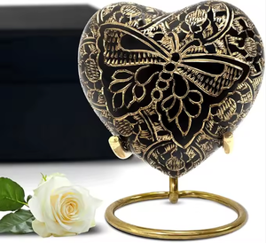 Urna Decorativa Moderna de Aluminio Pequeña para Mujer con Diseño de Rosa, Caja de Regalo y Bolsa de Terciopelo - Mini Urna Conmemorativa en Forma de Corazón - Product Image 1