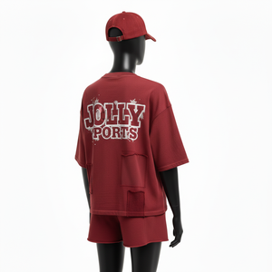 Ensemble short et t-shirt en jersey de coton surdimensionné pour femmes, GSM respirant, tricot uni, logo appliqué, 100% coton, t-shirt et short - Product Image 5